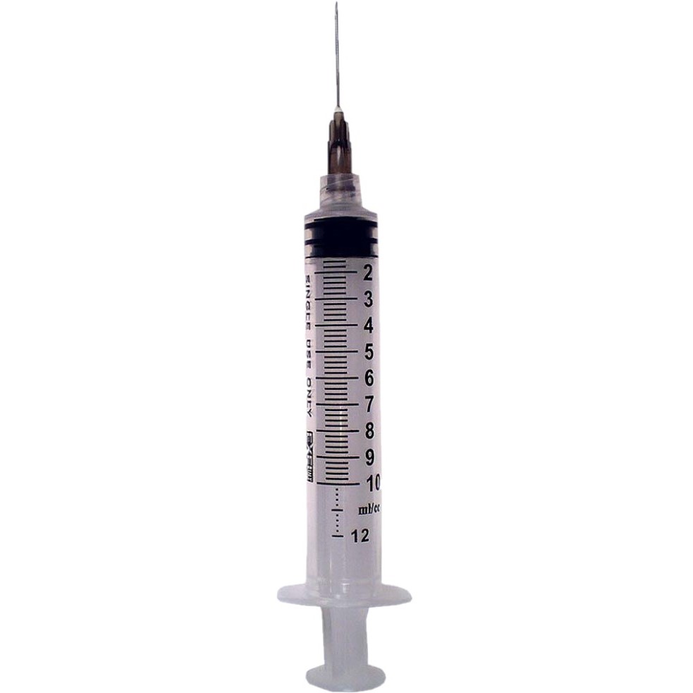 Syringe Hypodermic with Needle ExelInt® 10-12 mL 22G x 1 Inch Luer Lock Tip Latex Free Sterile (100/BX 8BX/CS) by Exel Corporation  ID 26250